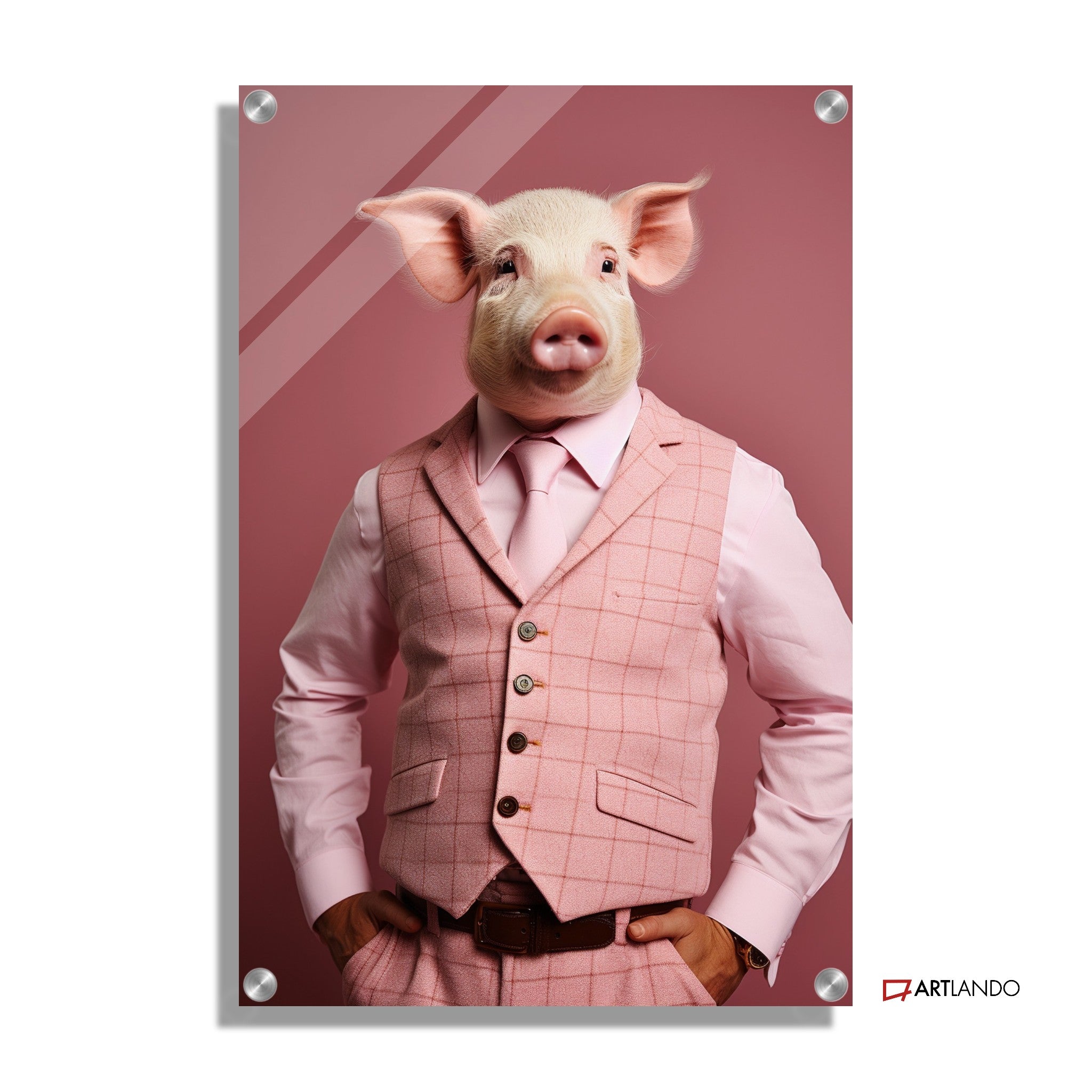 Schwein in pinkem Anzug