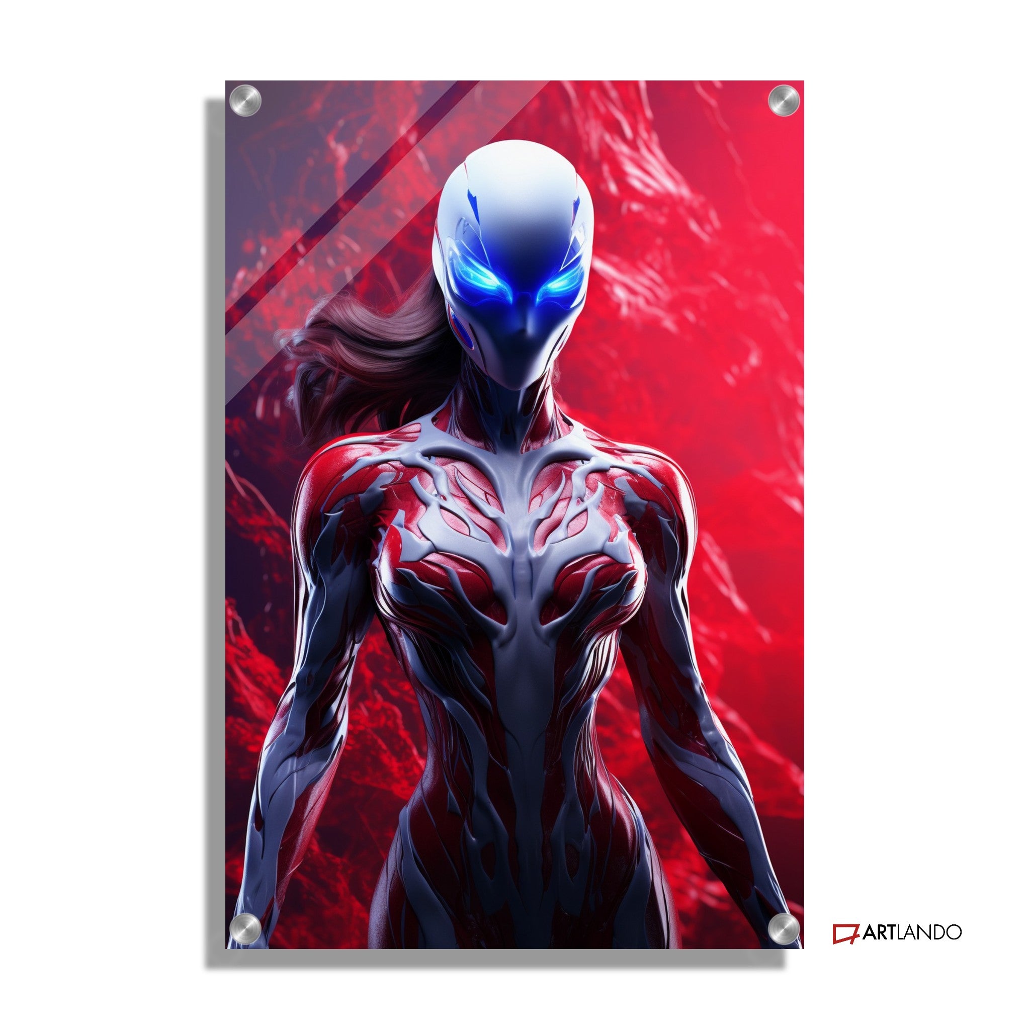 Alienfrau in Rot und Weiß im Comic Stil