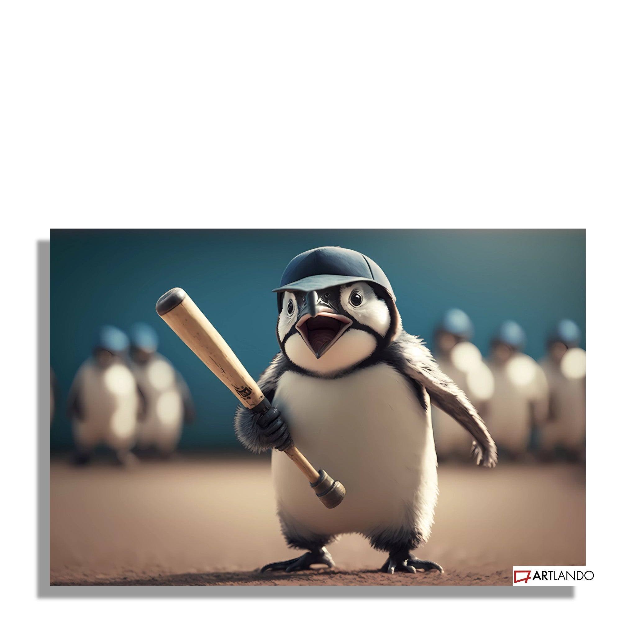 Pinguin im Baseballoutfit