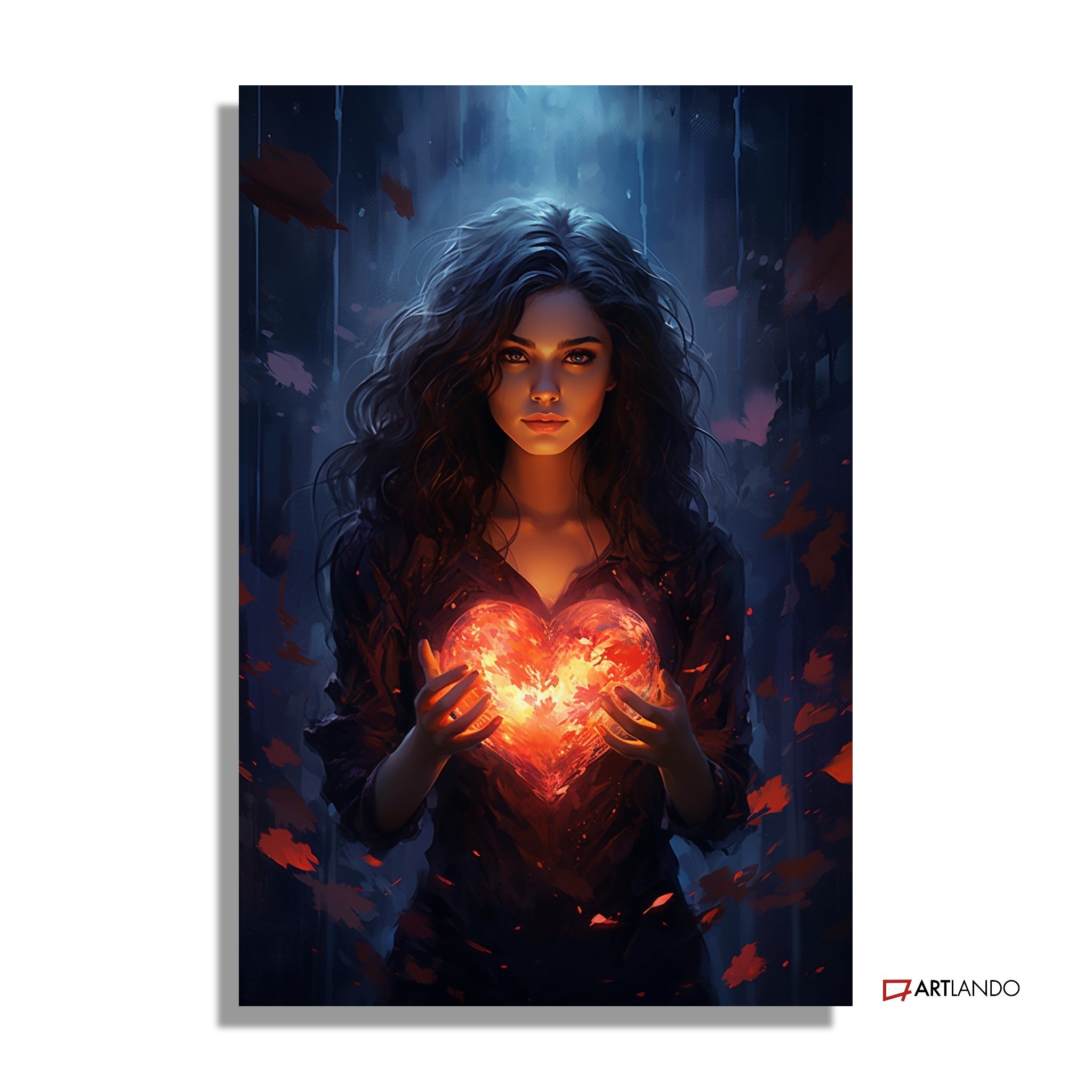 Frau hält magisch leuchtendes Herz - Portrait Art
