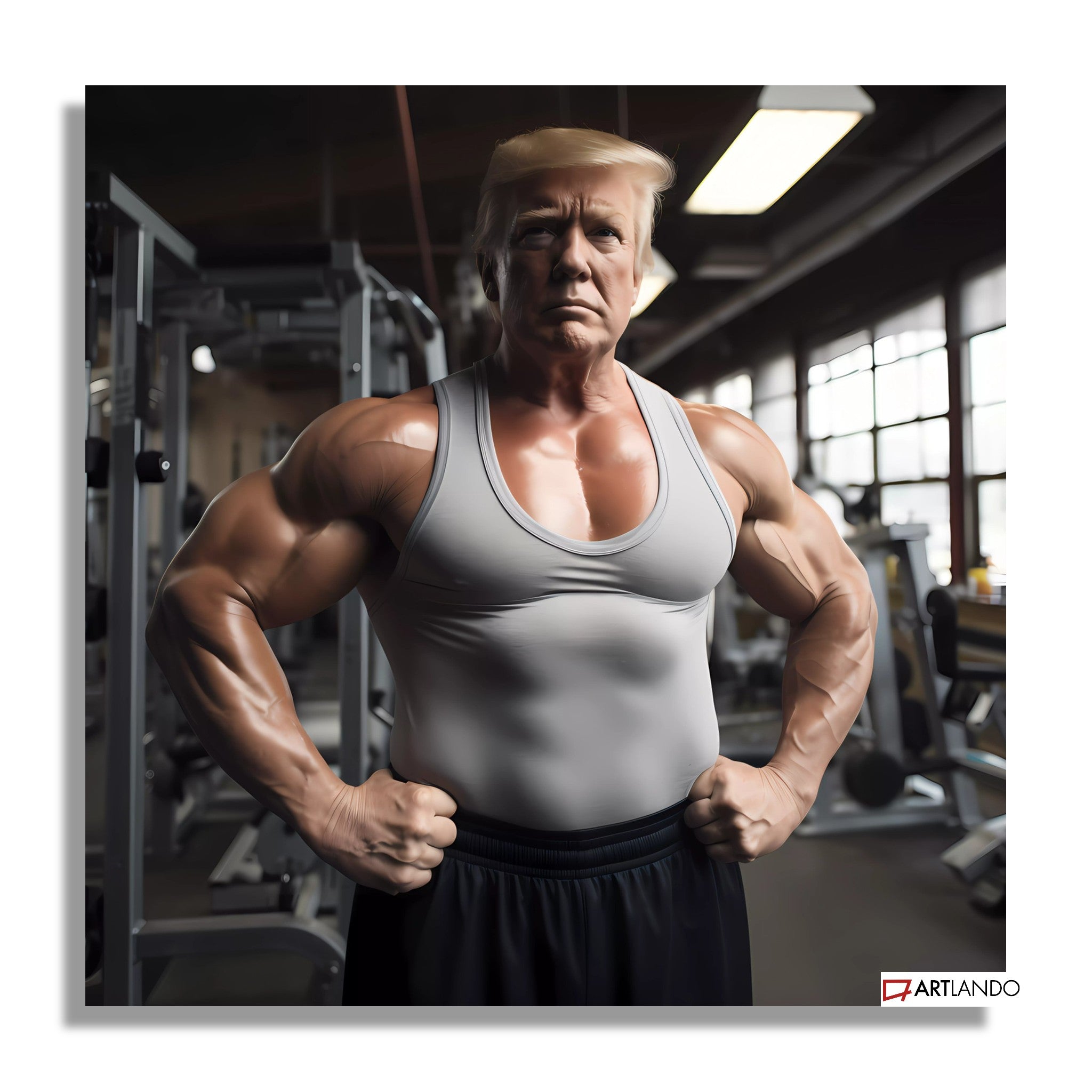 Donald Trump als Bodybuilder im Tank Top