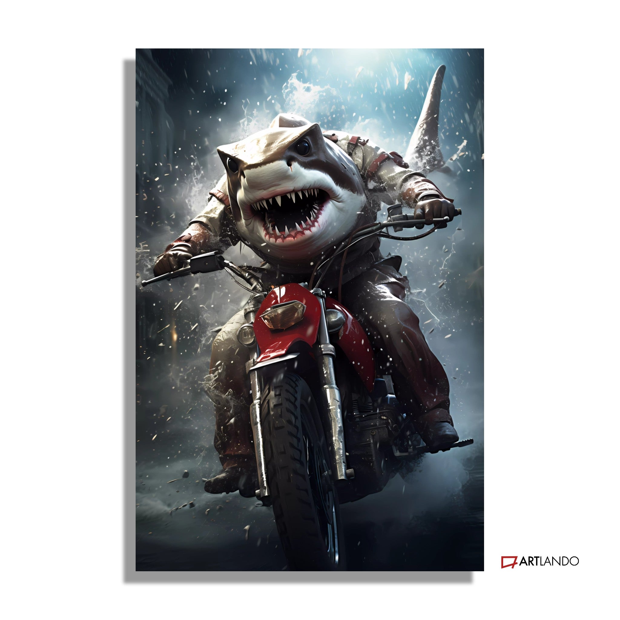 Weißer Hai auf Motorrad