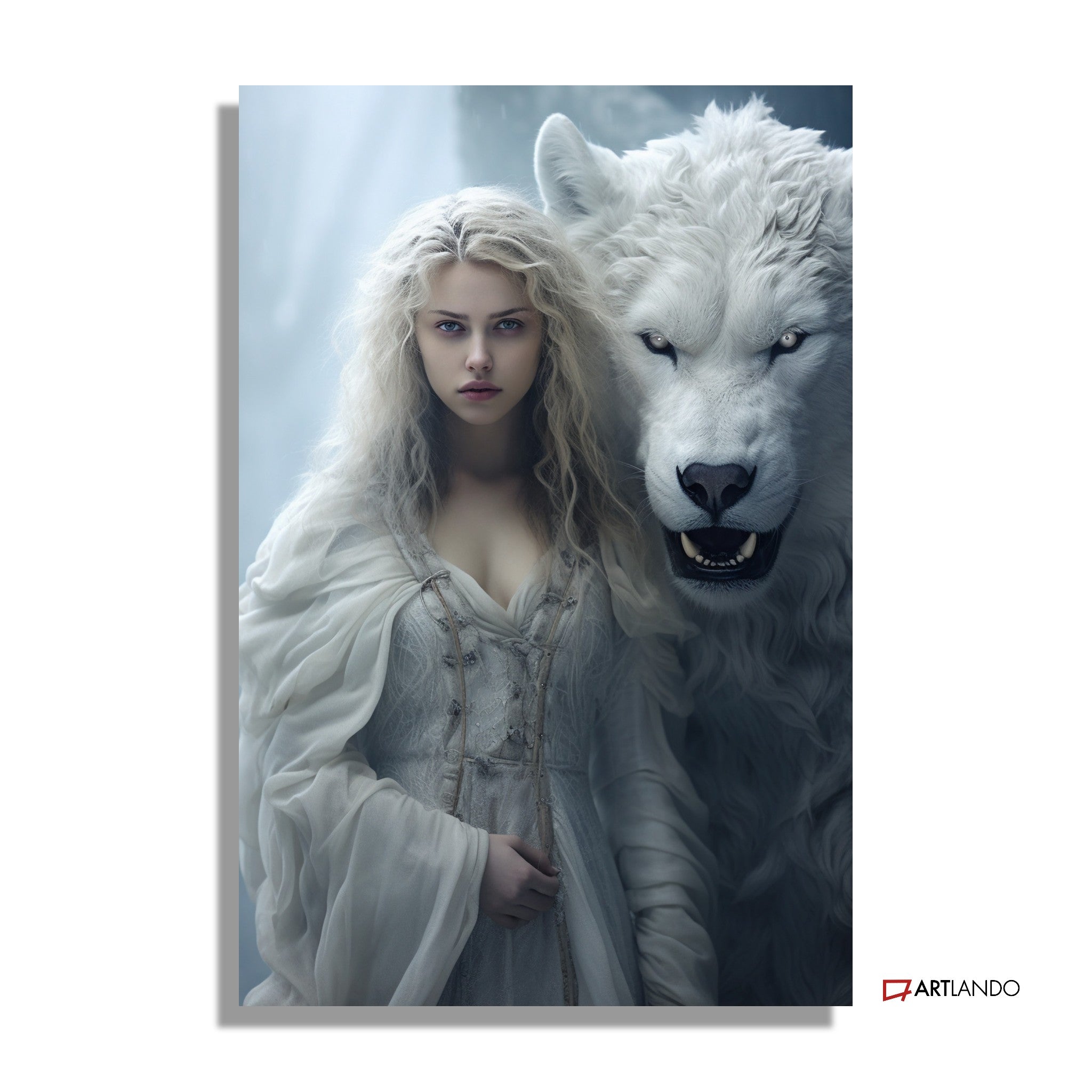 Eiskönigin mit weißem Wolf