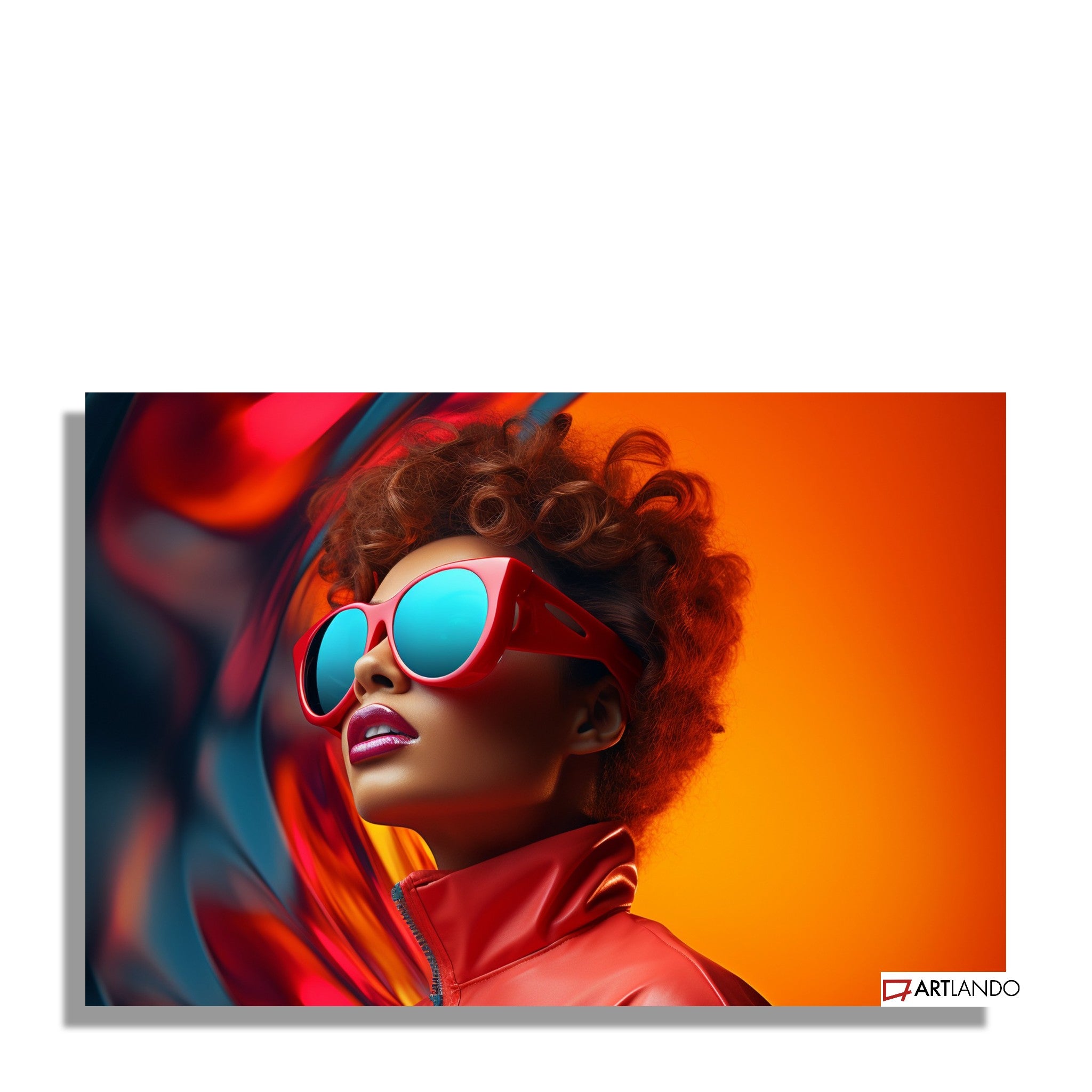 Frau mit Sonnenbrille im Retro Stil vor buntem Hintergrund - Portrait Art