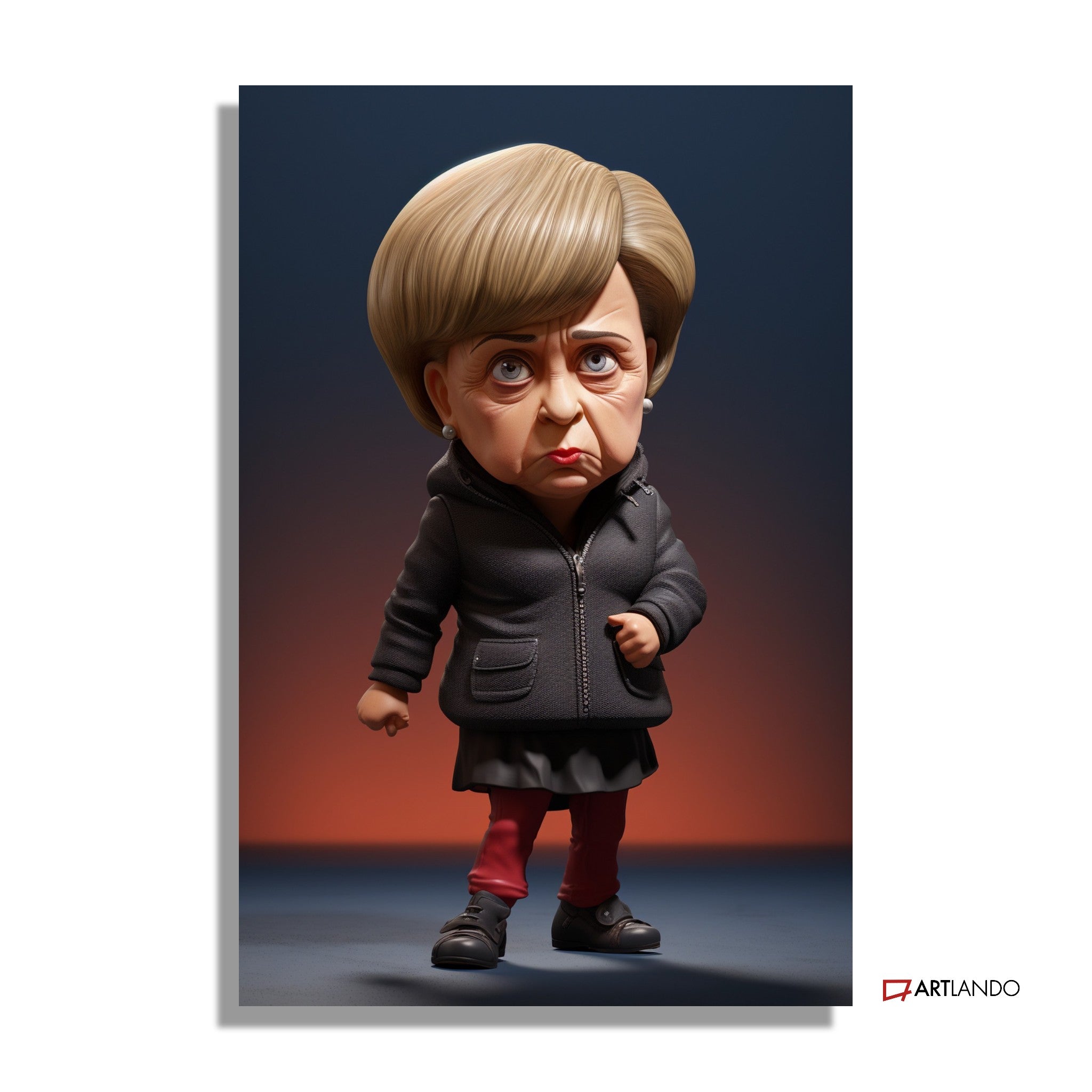 Überspitzte Karikatur von Angela Merkel