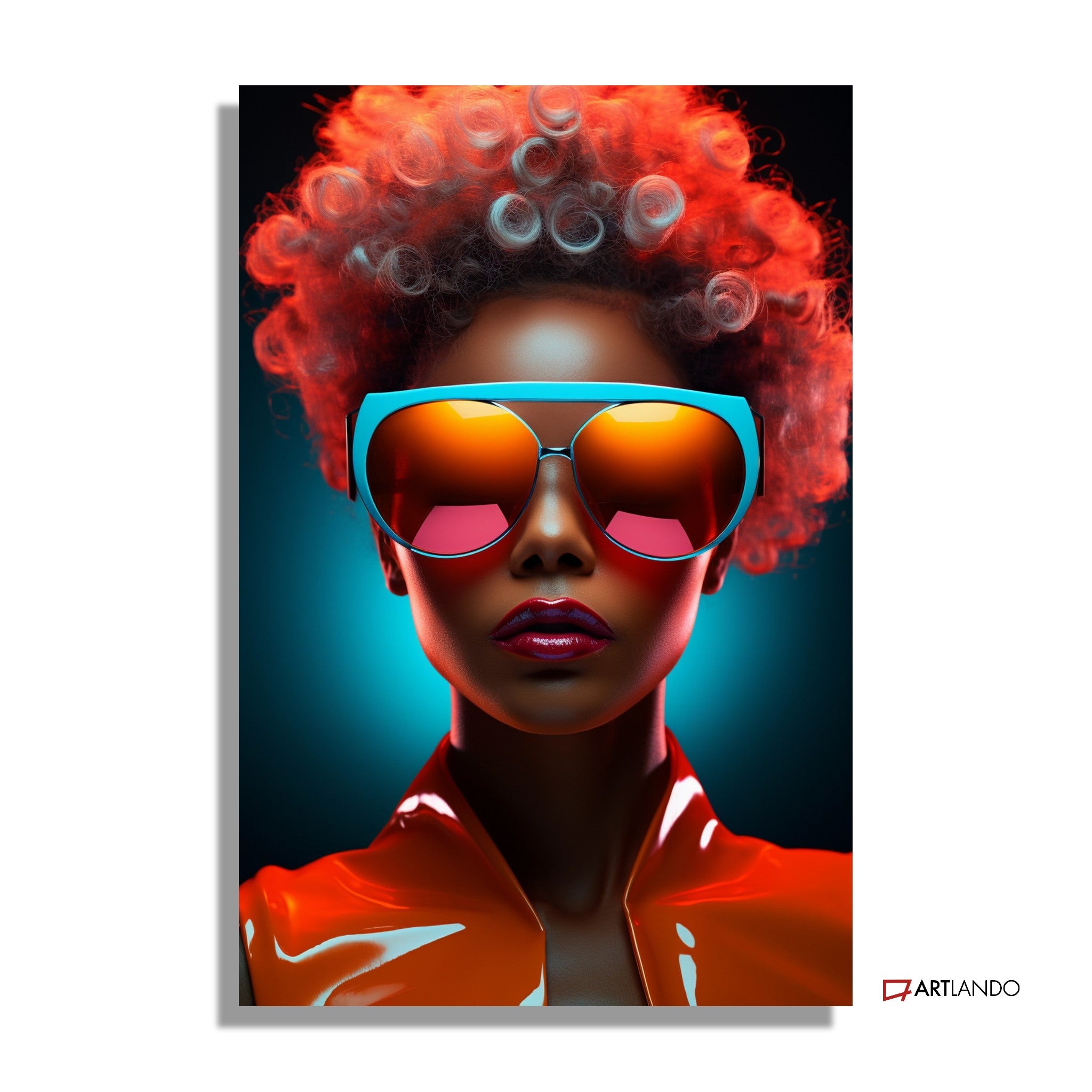 Frau mit großer neon Sonnenbrille im Retro Stil - Portrait Art