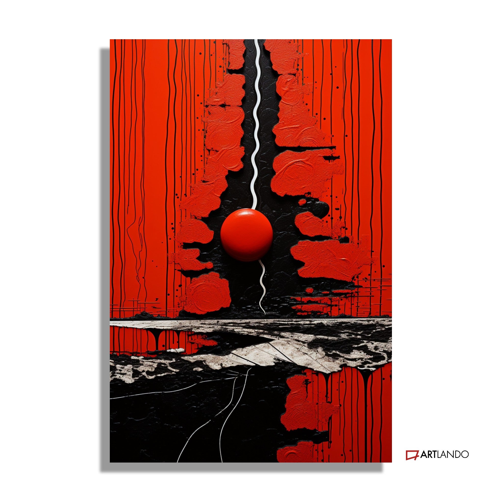 Dreidimensionale abstrakte Kunst in Rot Weiß Schwarz