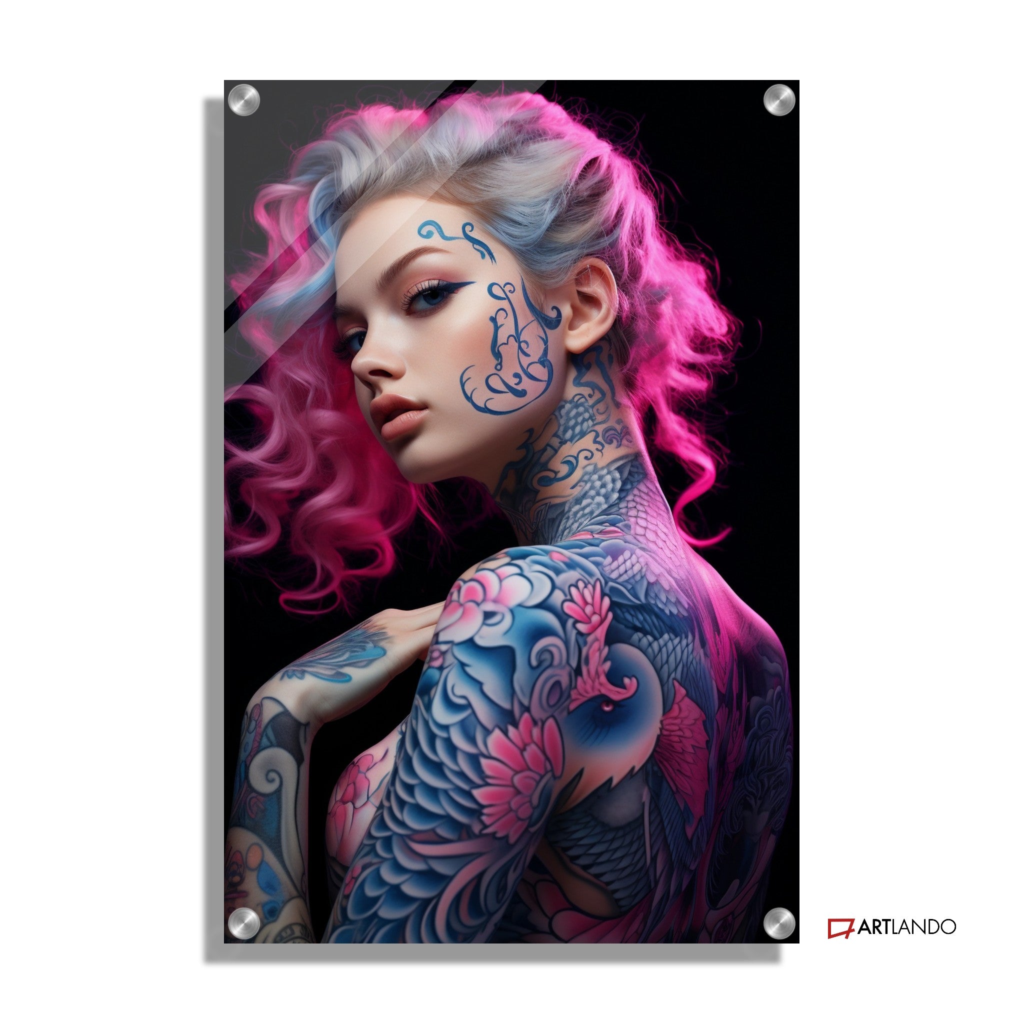 Tattoomodel mit neonpinken Haaren - Portrait Art