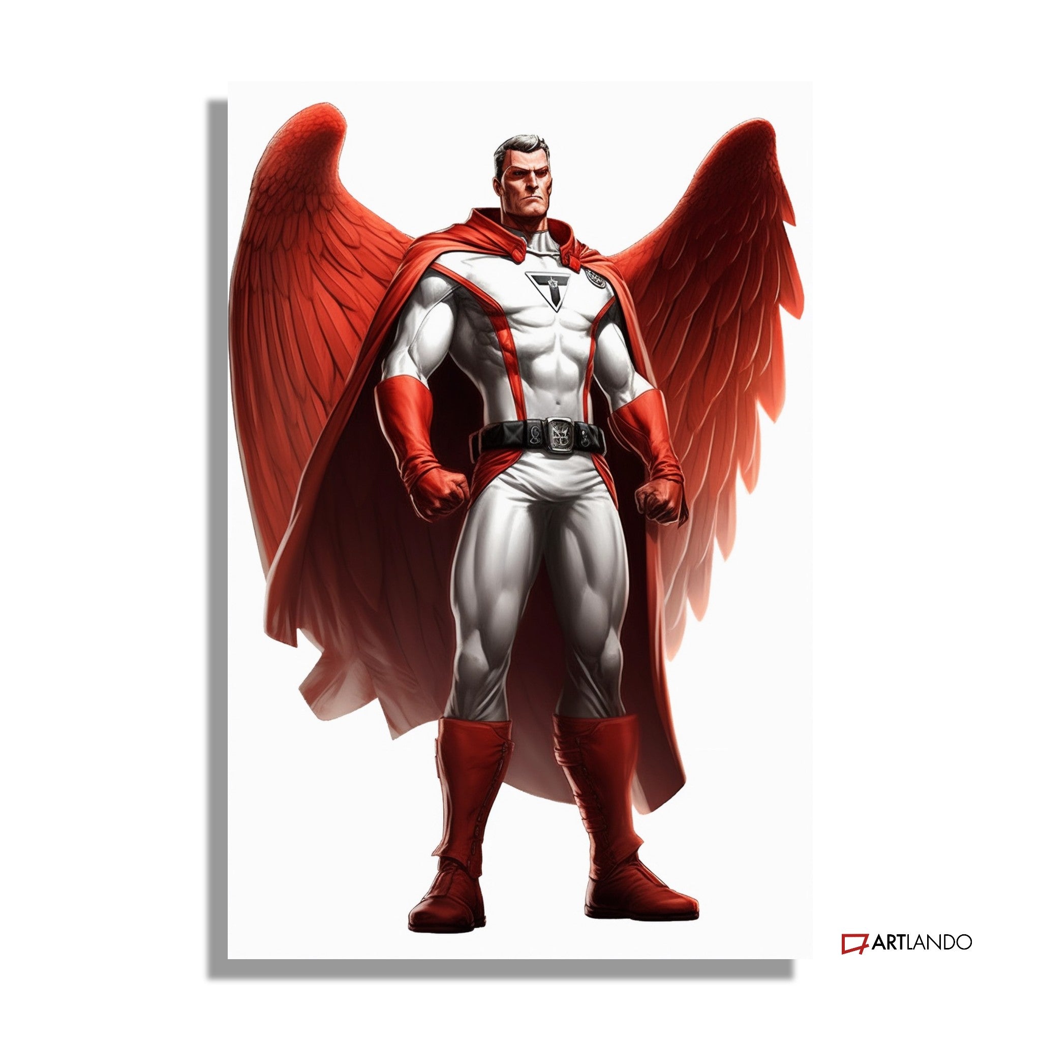 Superheld mit Flügel repräsentiert die österreichische Flagge