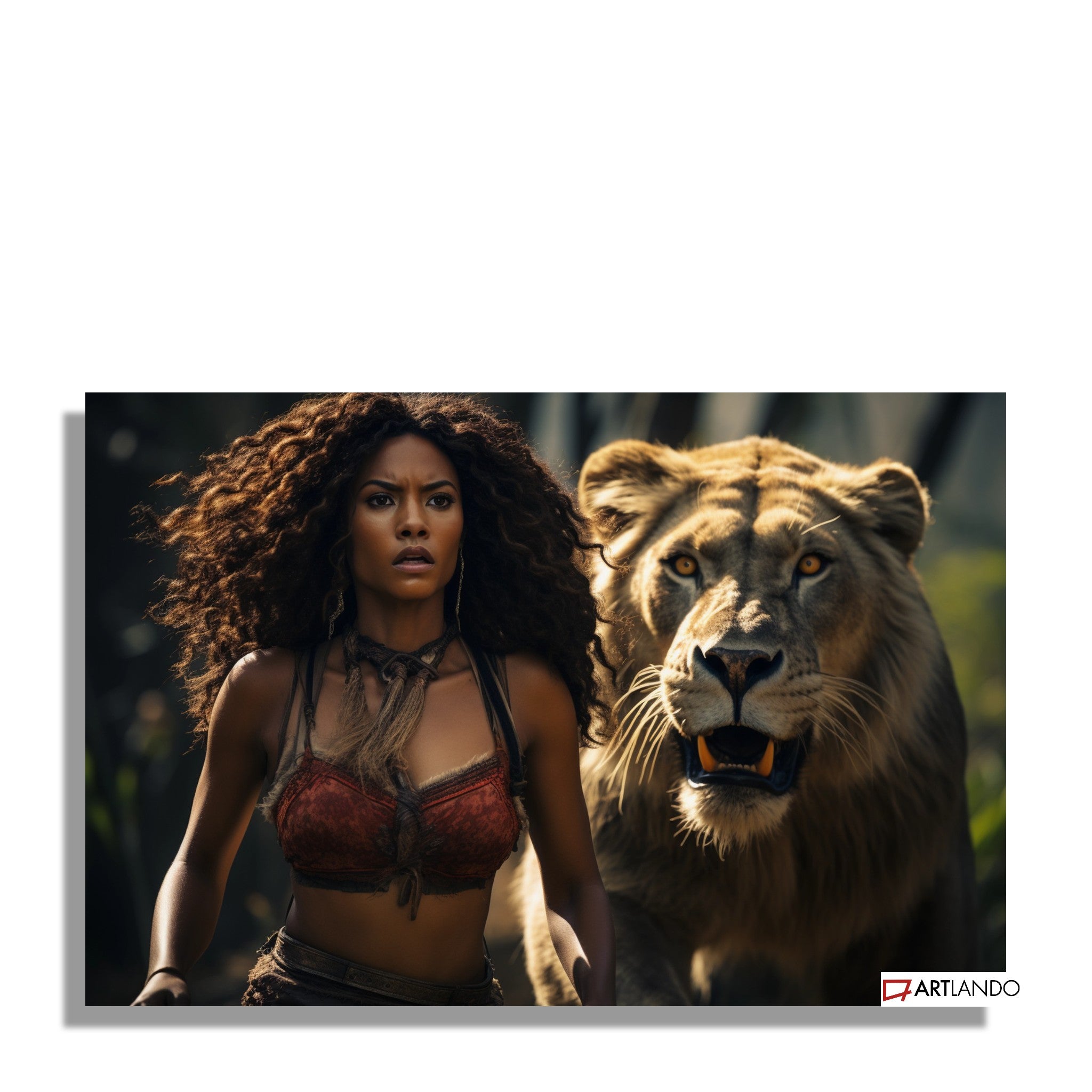 Tapfere Frau mit Löwin aus prähistorischer Zeit