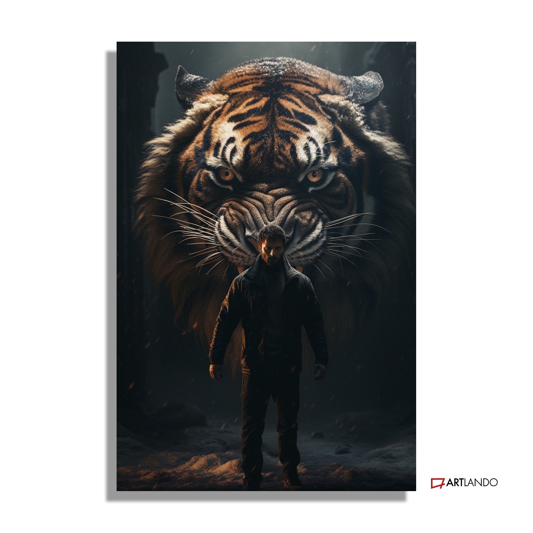 Mann im Visier eines riesigen Tigers