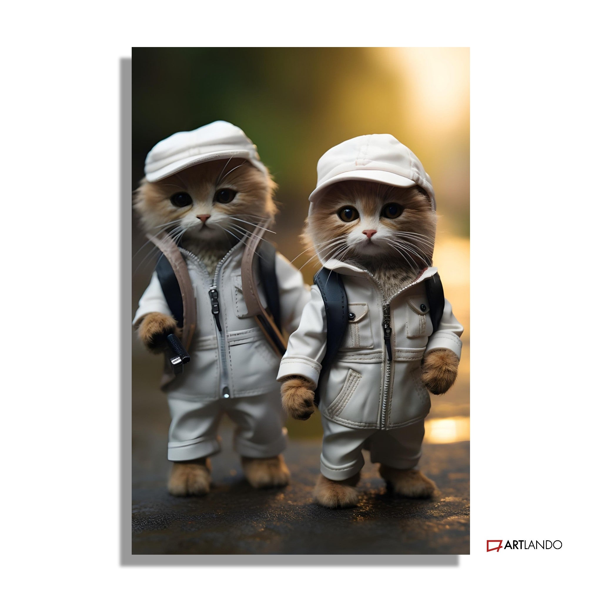 Abenteuergefährten - Zwei Katzen in Weißen Wander-Outfits