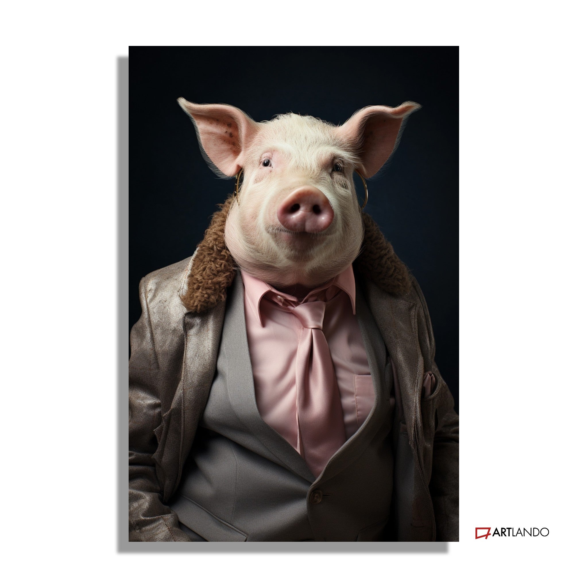 Schwein in Lederjacke und Anzug
