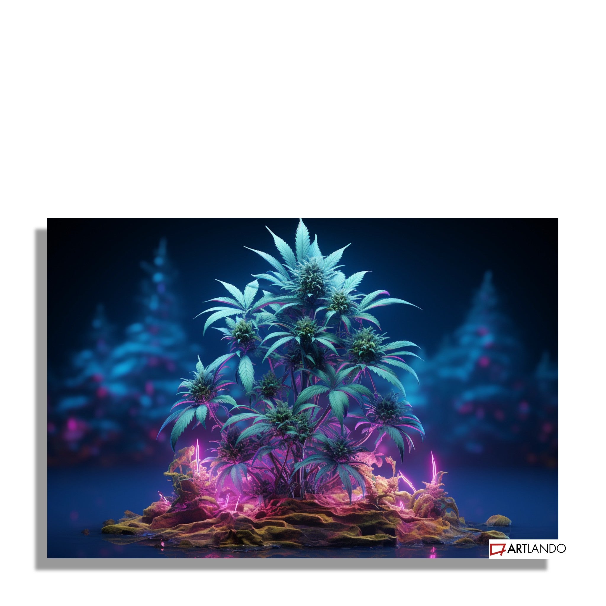 Ultrarealistische Hanfpflanze in buntem Neonlicht