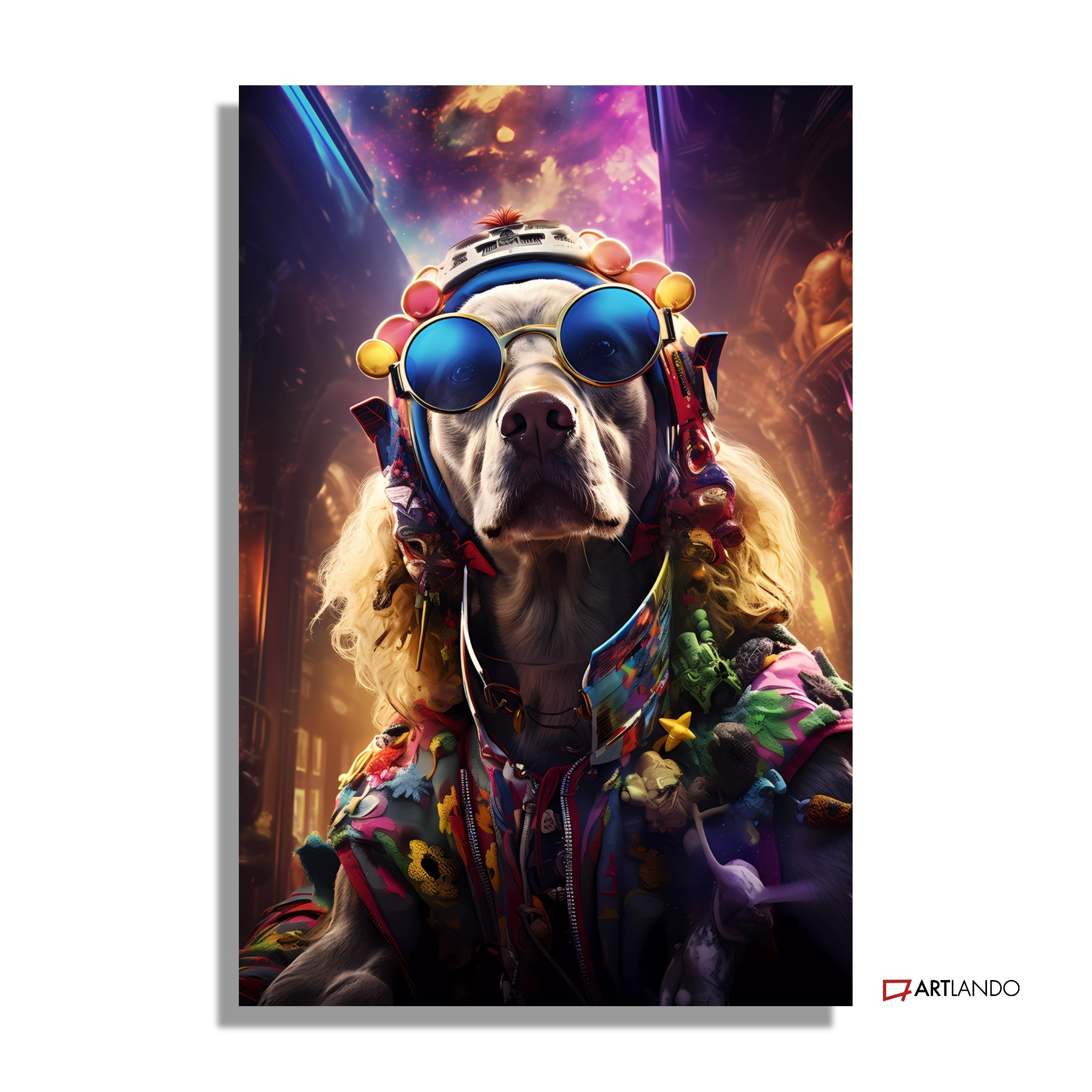 Hippie Hund in psychedelischer Welt
