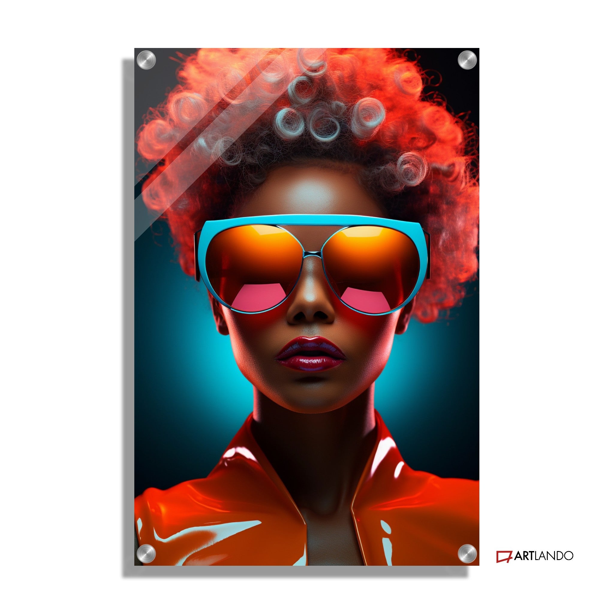 Frau mit großer neon Sonnenbrille im Retro Stil - Portrait Art