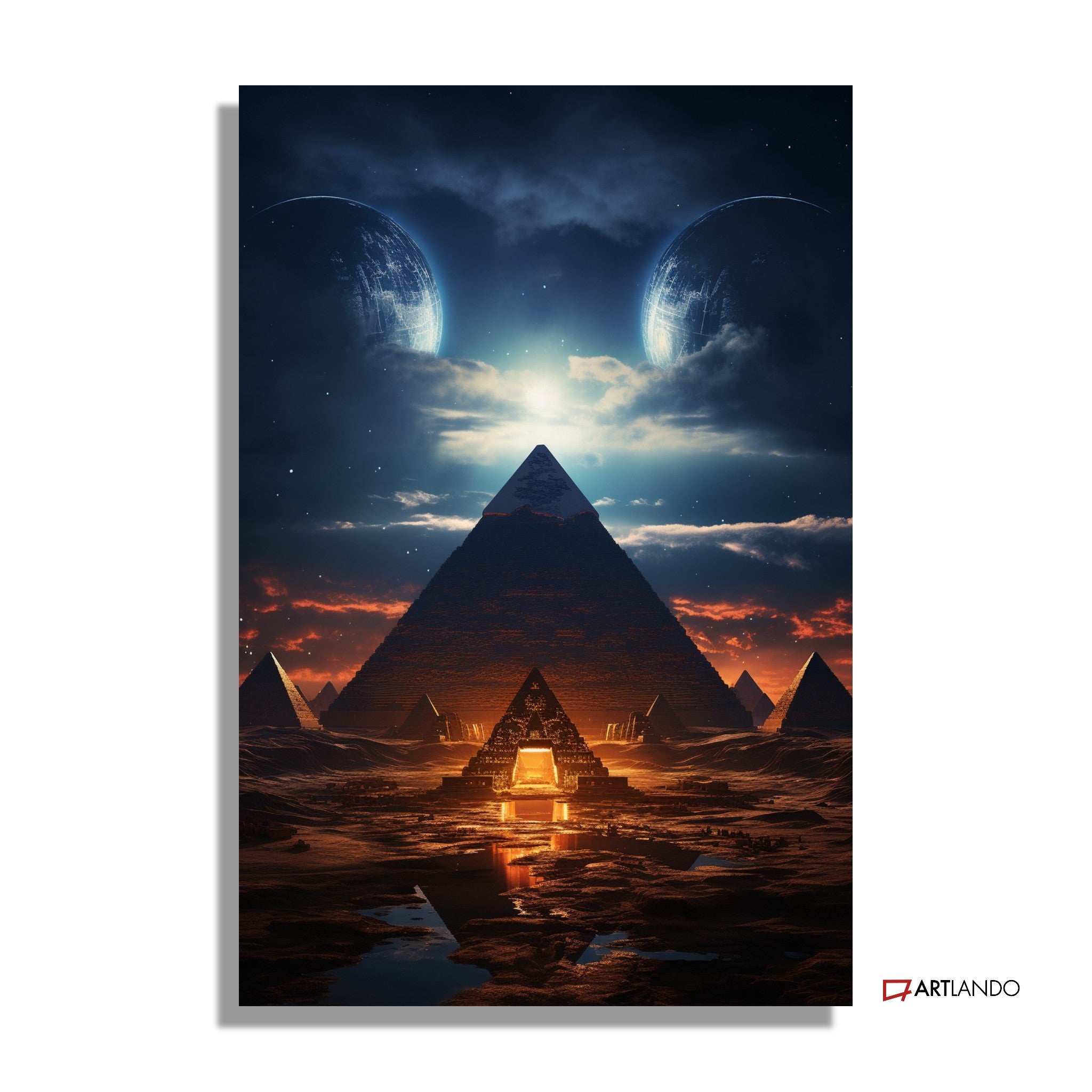 Pyramiden von Gizeh mit Planeten im Hintergrund