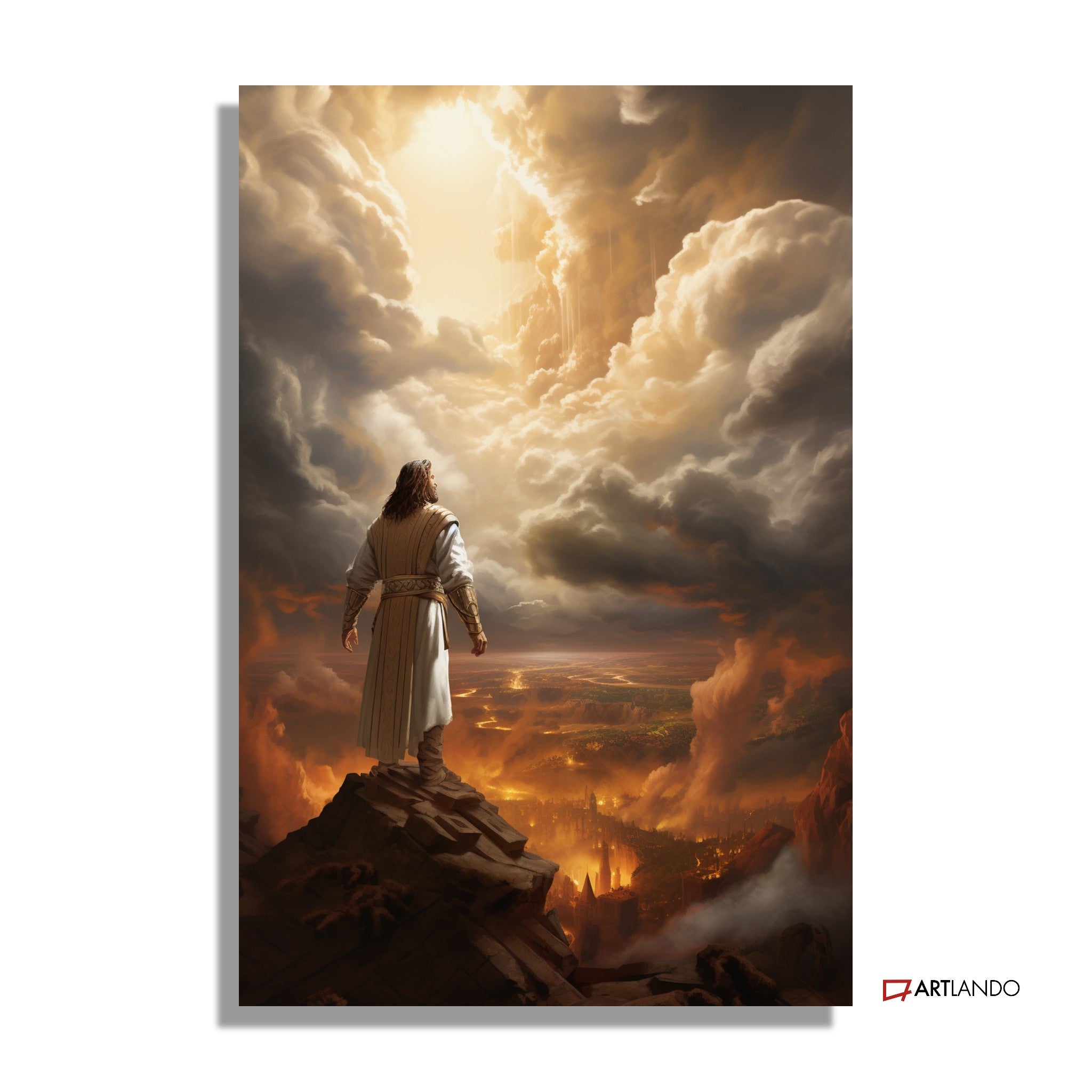 Kraftvolle Darstellung von Jesus Christus umgeben von Feuer