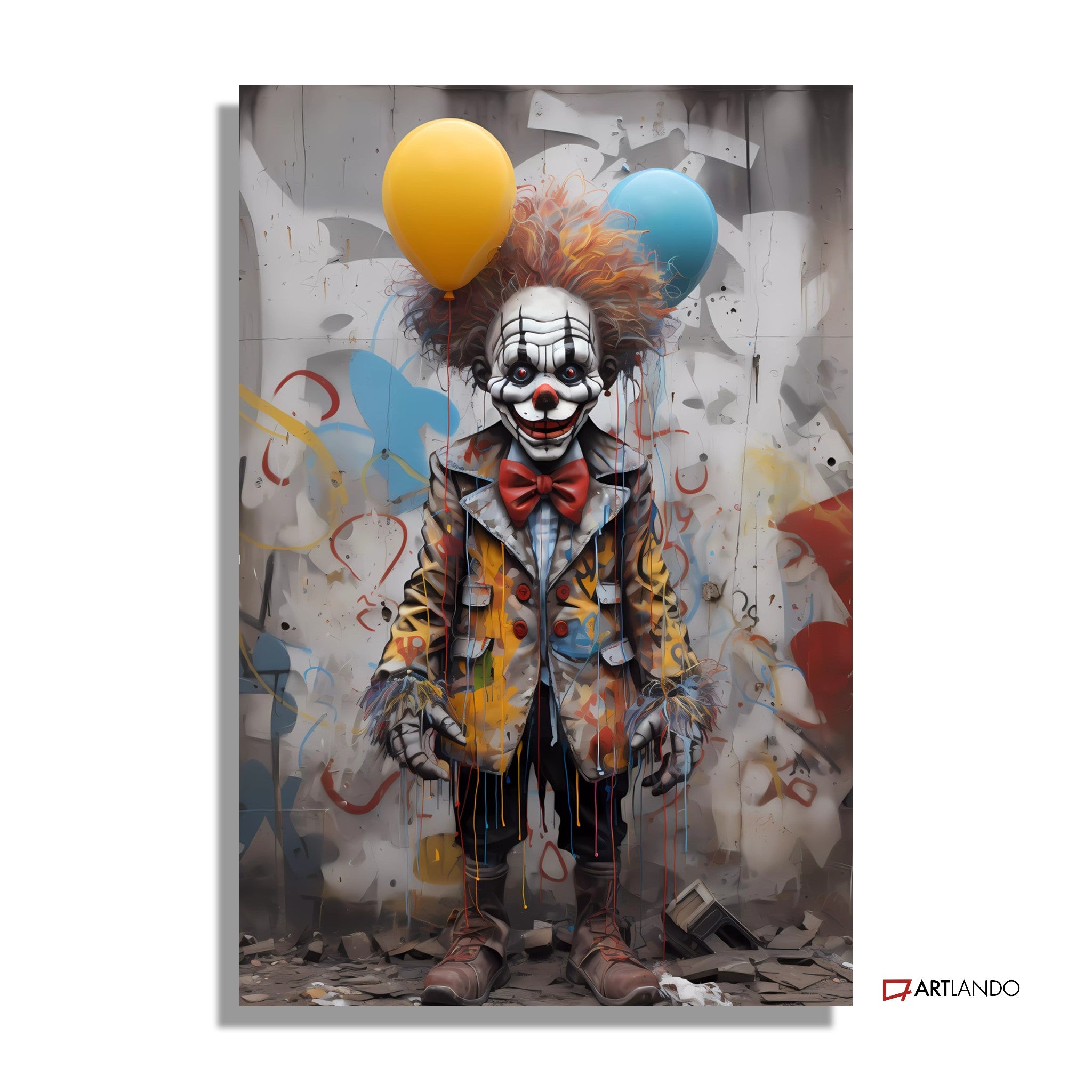 Clown mit Balloons in der Strasse vor einem Graffiti