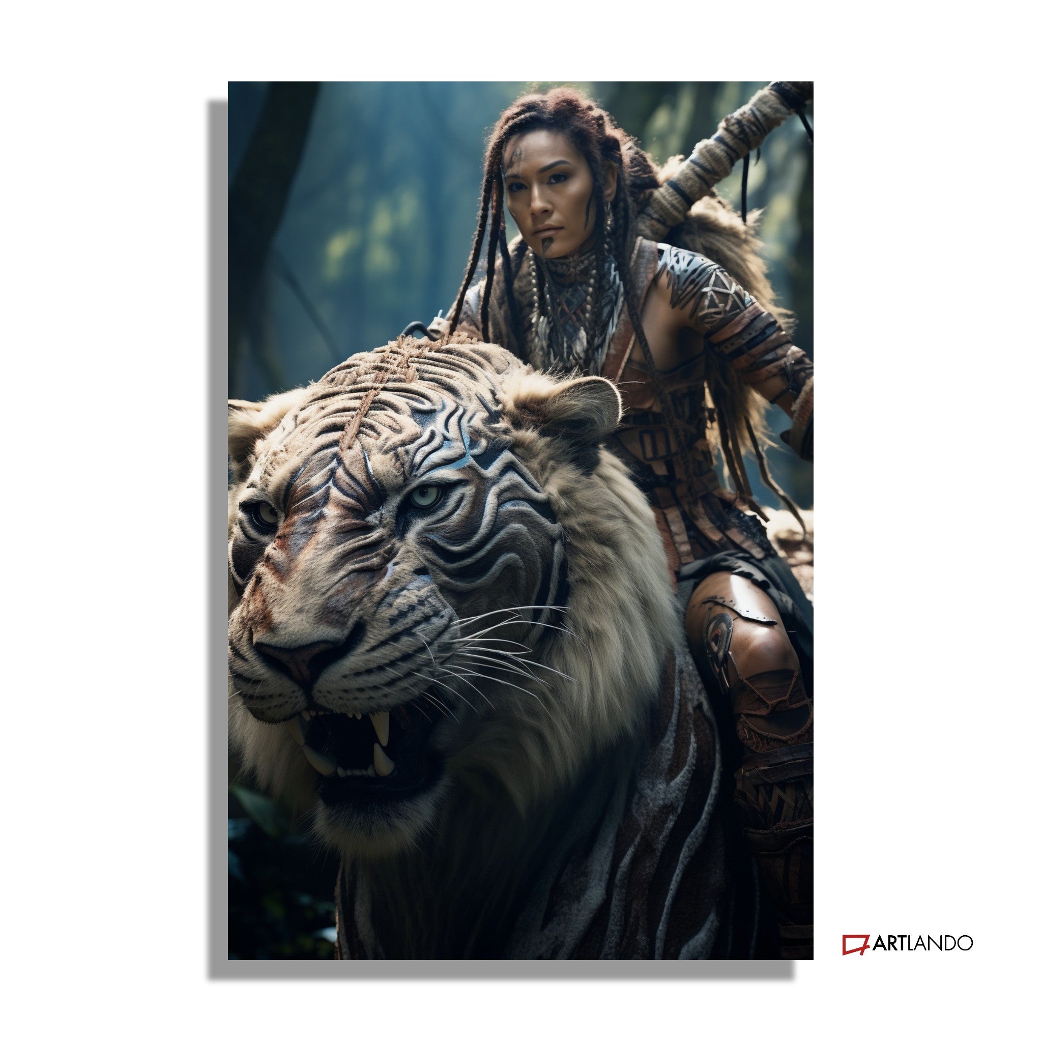 Mutige Kriegerin reitet auf Tiger