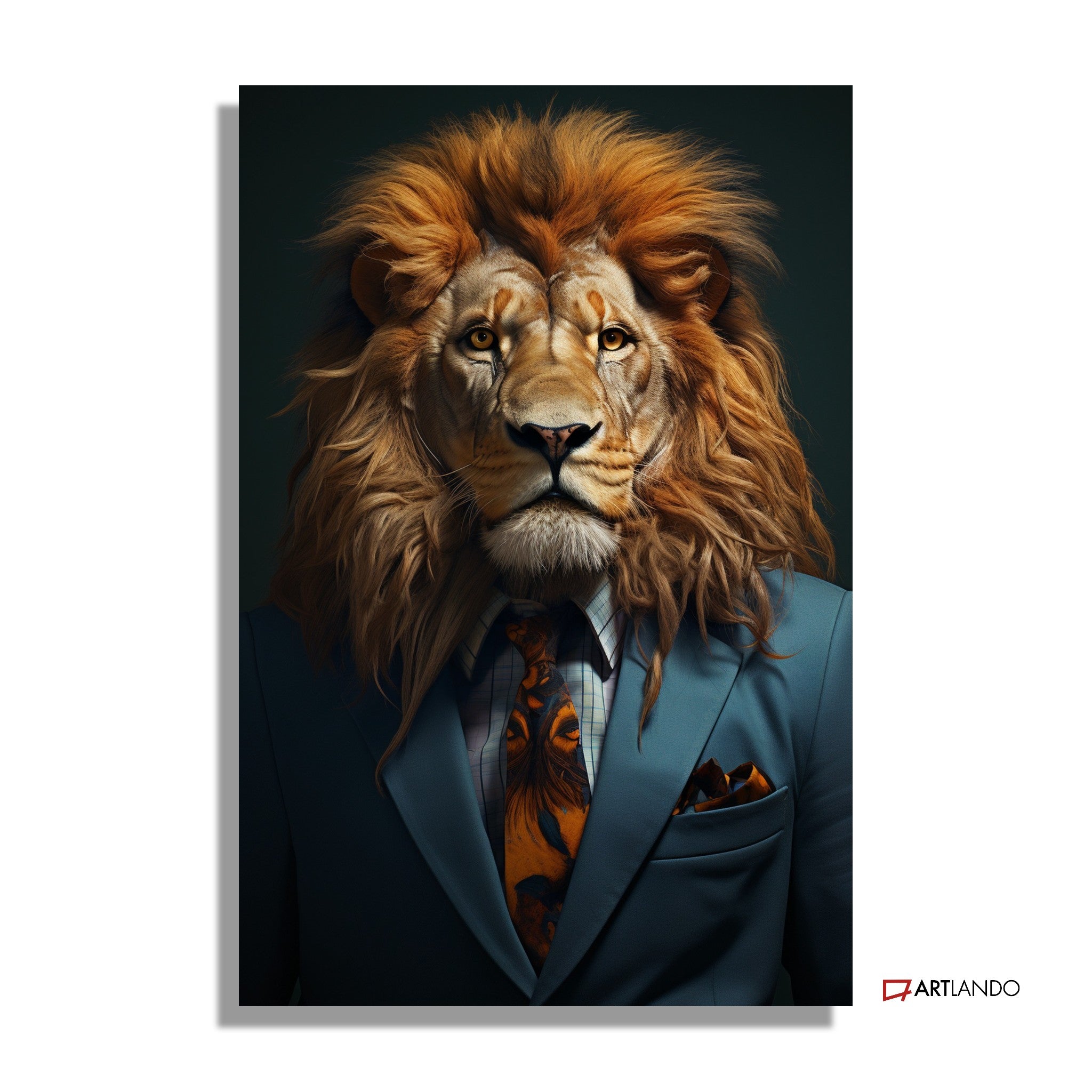 Löwe als Geschäftsmann in farbenfrohem Anzug