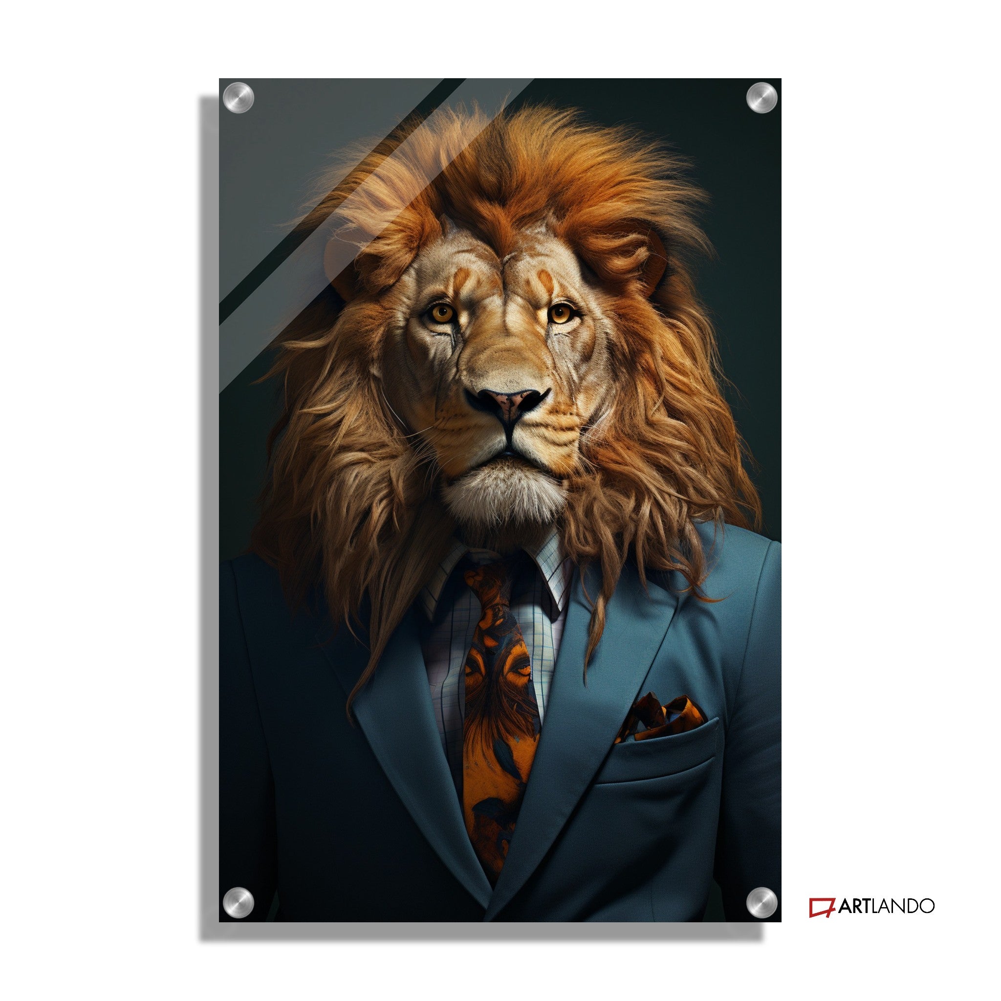 Löwe als Geschäftsmann in farbenfrohem Anzug