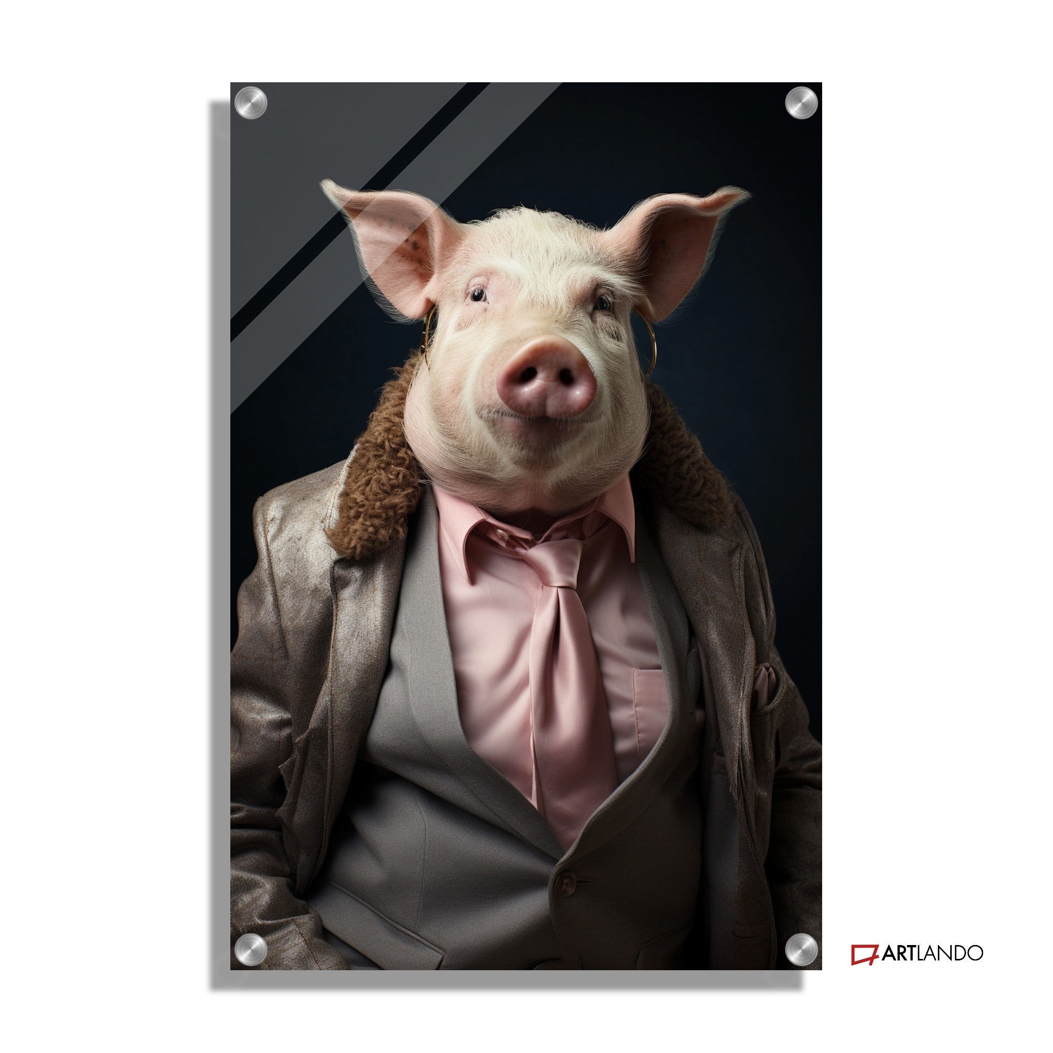 Schwein in Lederjacke und Anzug