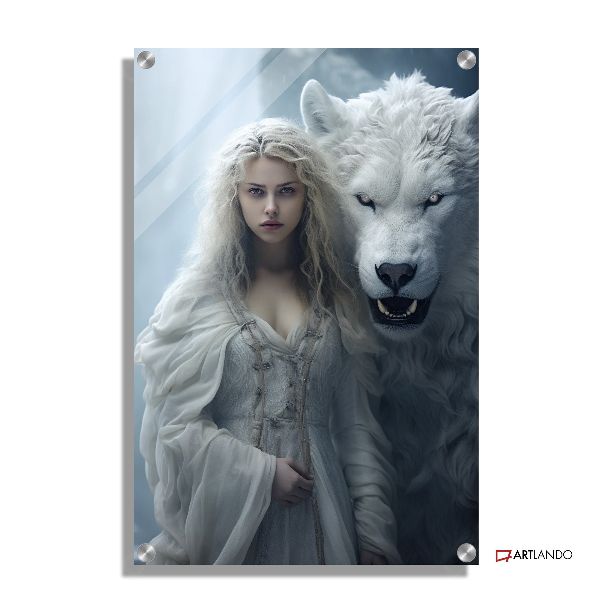 Eiskönigin mit weißem Wolf