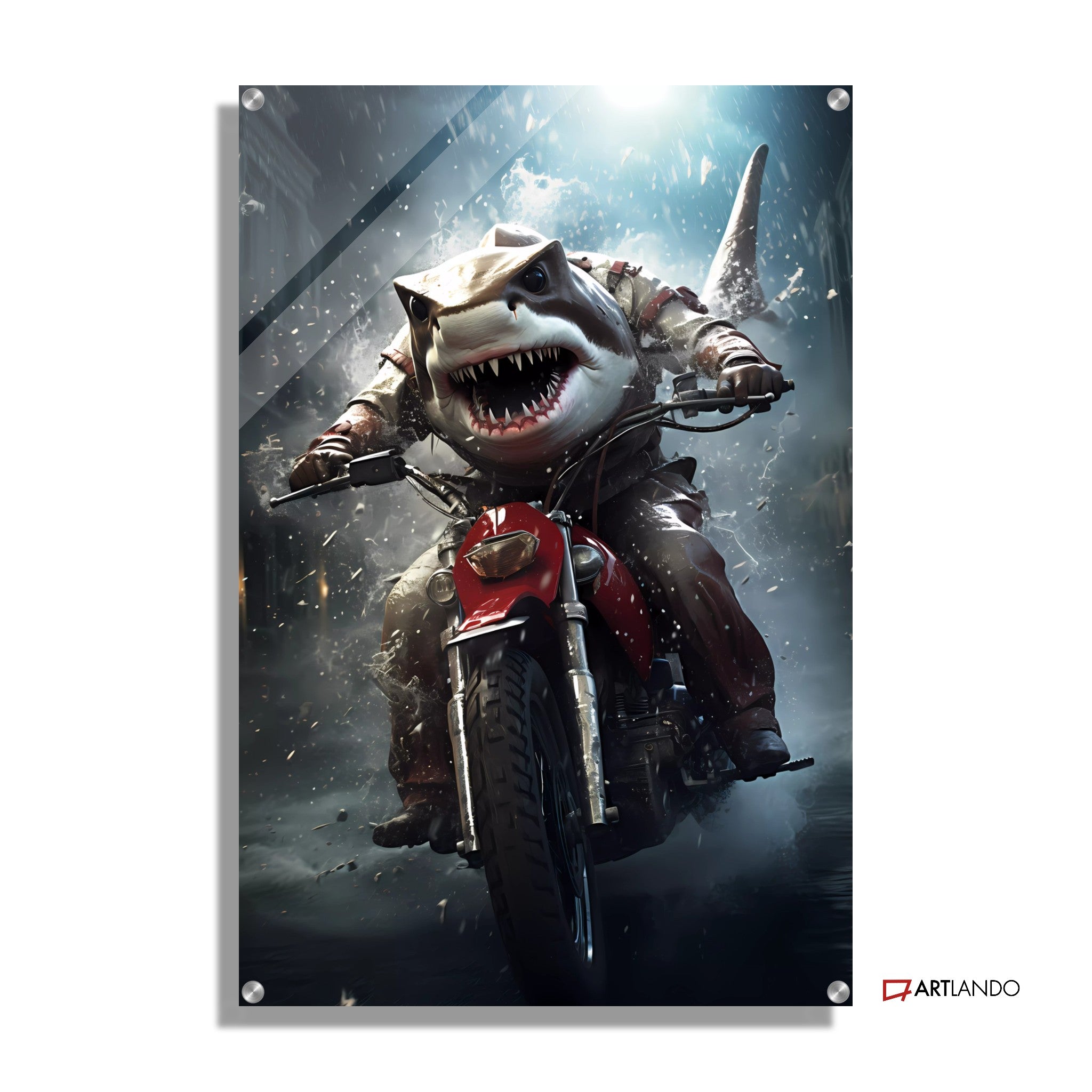 Weißer Hai auf Motorrad