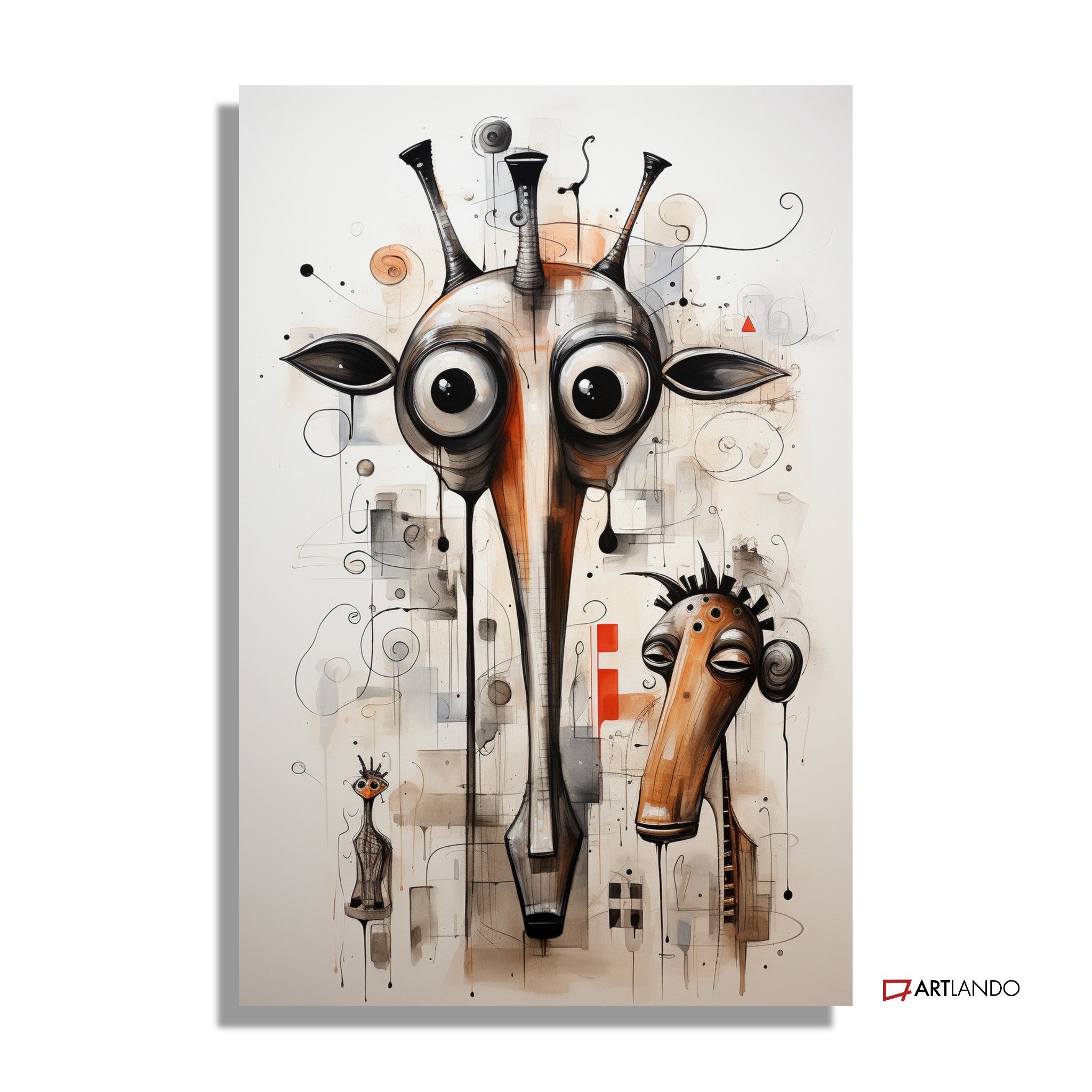 Außergewöhnliche Cartoon Giraffen vor abstraktem Hintergrund