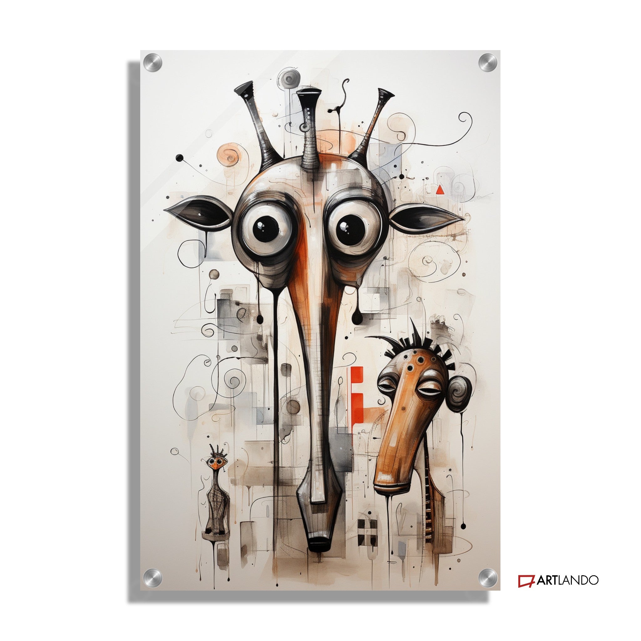 Außergewöhnliche Cartoon Giraffen vor abstraktem Hintergrund