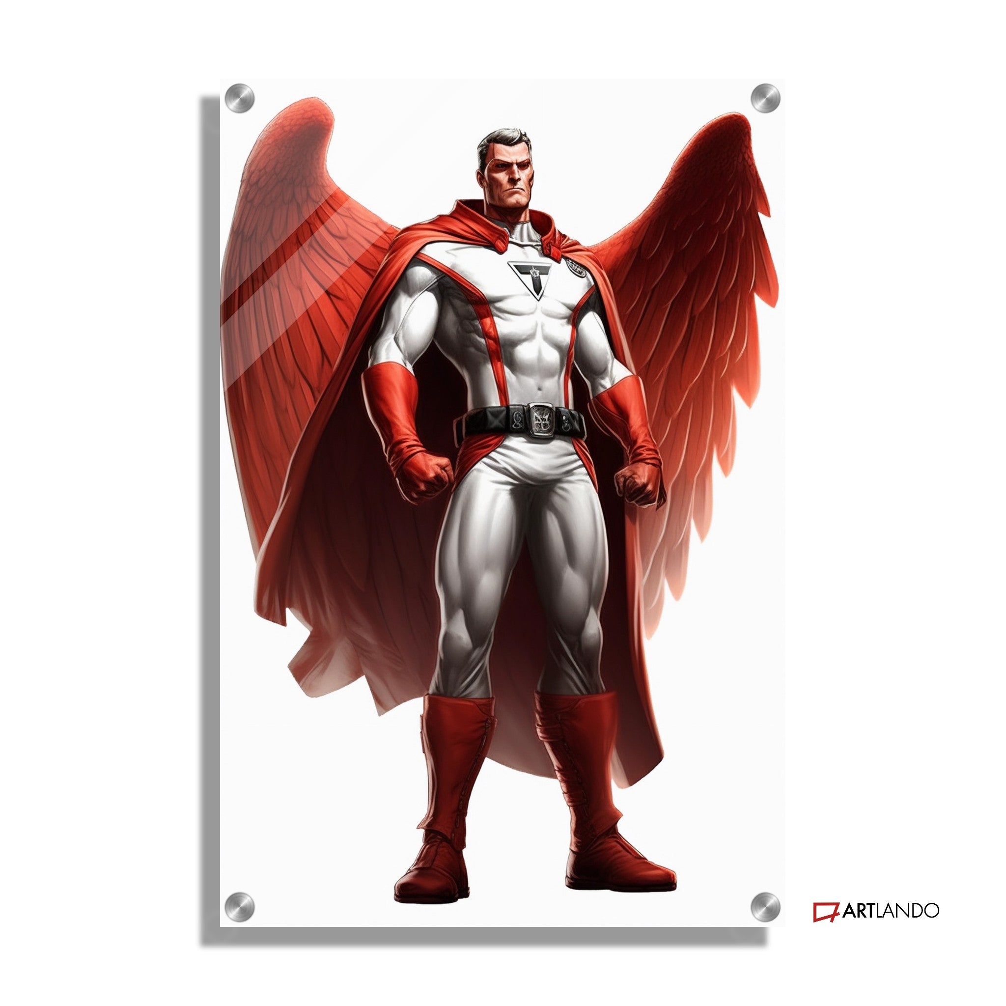 Superheld mit Flügel repräsentiert die österreichische Flagge