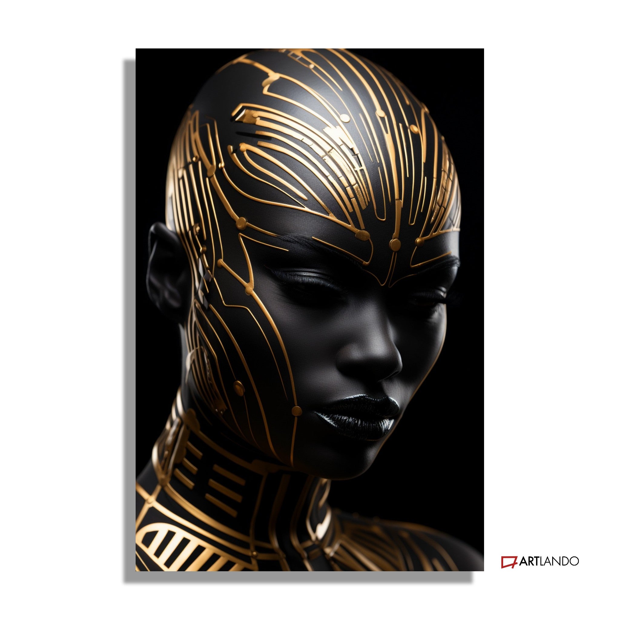 Anmutige Frau mit futuristischer goldener Gesichtsbemalung - Portrait Art