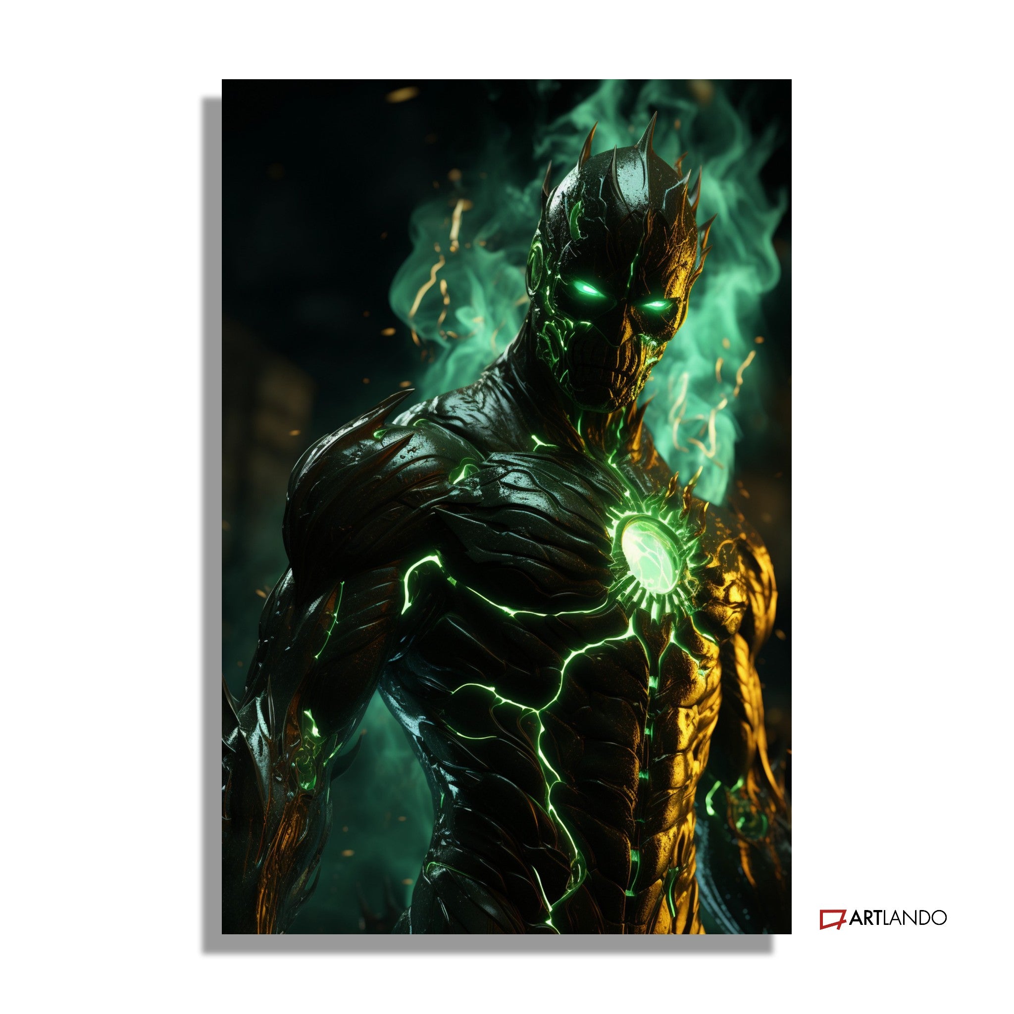 Superheld aus Kryptonit und leuchtend grünen Flammen