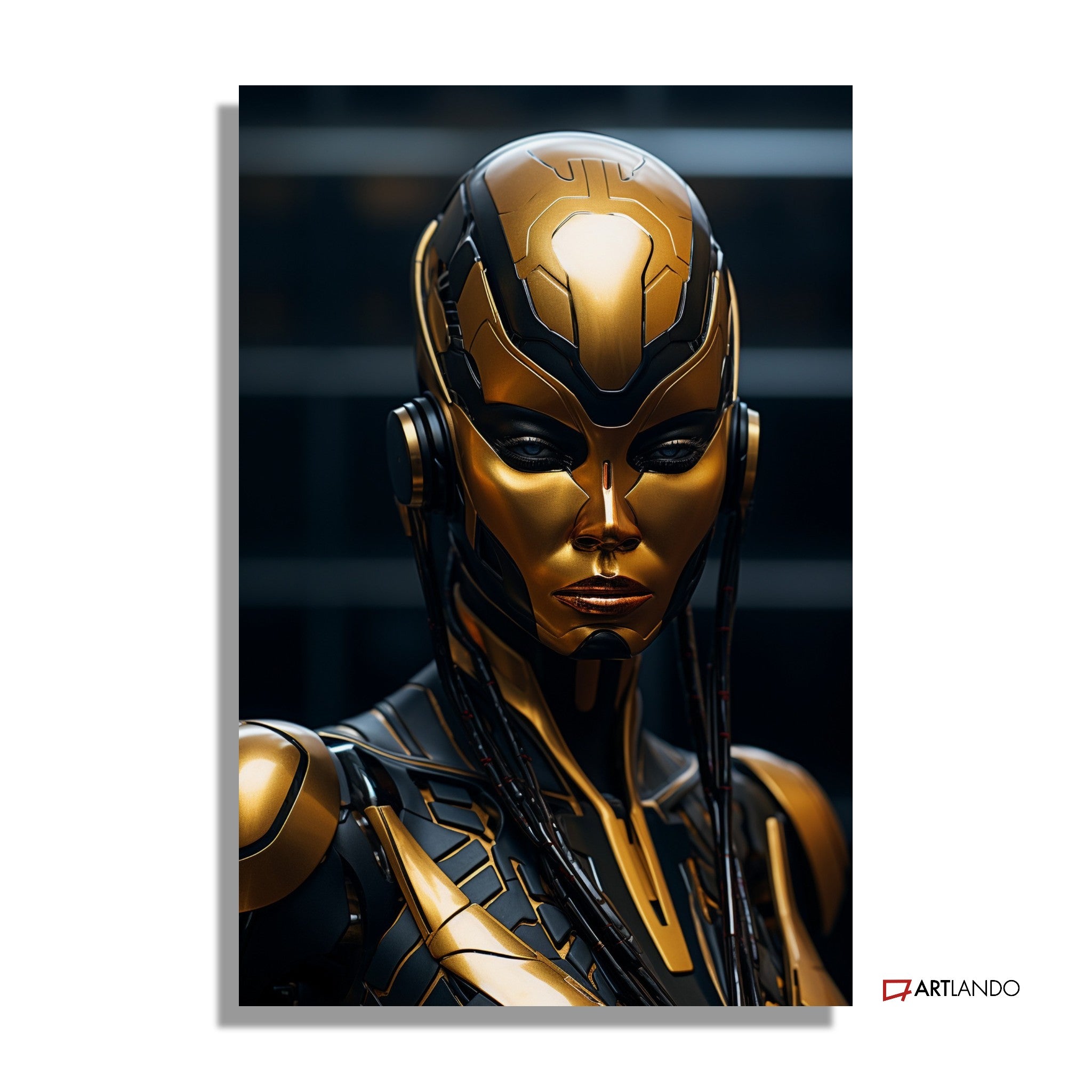 Anmutiger Cyborg in Gold und Schwarz - Portrait Art