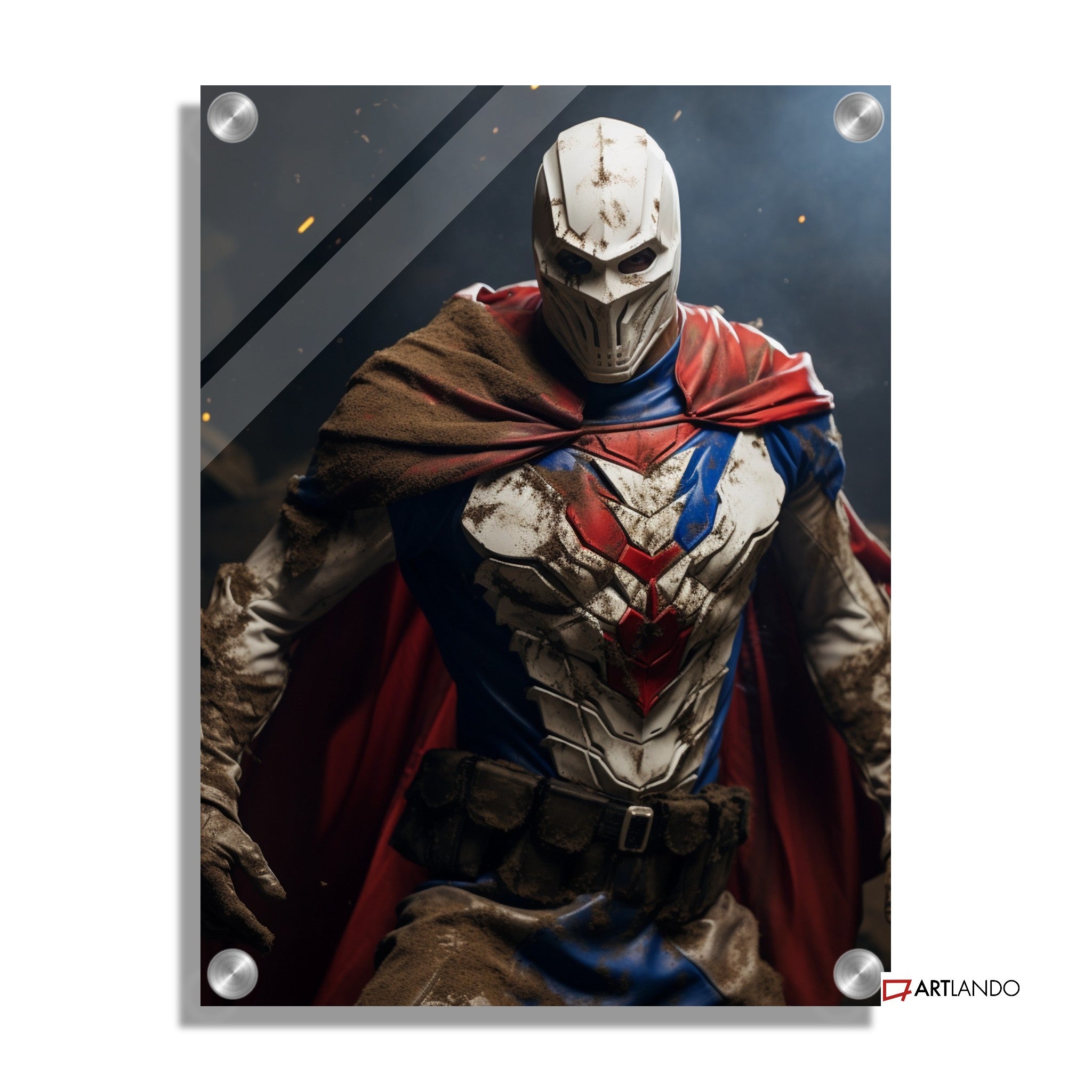 Superheld mit Maske repräsentiert serbische Flagge